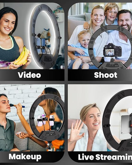 18" Foldable Ring Light with Stand for iPhone ipad Camera, 75" Tripod with Wheels 38W 6500K LED Display/Remote/2 USB Ports Large Big Ringlight Rolling for YouTube Facebook TikTok Live Video Recording