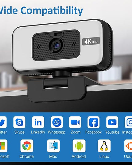 4K Webcam for PC & Laptop, Webcam for Mac –AI PDAF AutoFocus Streaming Camera for Computer, One-Touch Mute, Busy Now Do Not Disturb Light, Adjustable Fill Light, Privacy Cover for Remote Work