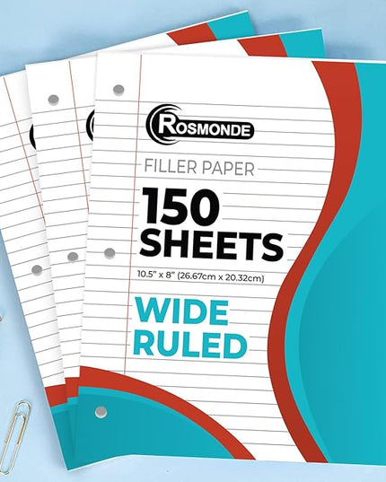 Rosmonde 1152 Pack (Pallet) Loose Leaf Paper Bulk, 172800 Sheets, Wide Ruled, 150 Sheets/Pack, 8 x 10.5", Pallet of Filler Paper, 3 Hole Punched, 56 Gsm Thick Paper, School & Office, 4-7 Days Transit