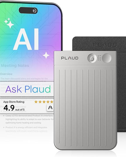 Plaud Note AI Voice Recorder, Voice Recorder w/Case, App Control, AI Transcribe & Summarize, Support 112 Languages, 64GB, Audio Recorder for Lectures, Meetings, Calls, Silver, Non-Pro Version