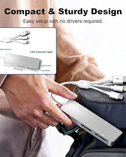Memory Stick Pro Duo Reader for Lexar/Sony/Fuji - 5in3 Aluminum OTG Adapter for Memory Stick Pro Duo/XD/Compact Flash/SD/Micro SD Cards, Lightning USB C USB A Multi Card Reader for Camera/GoPro/Drone