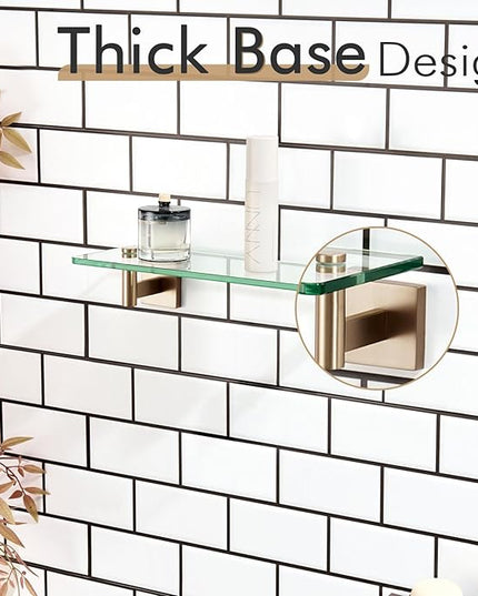 KOKOSIRI Wall Shelves Bathroom Hardware Glass Floating Shelf 12-Inch for Bedroom, Living Room, Kitchen, Hanging Rack Champagne Bronze B1105CPG-L12