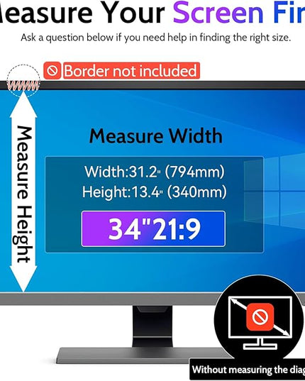 Peslv Computer Privacy Screen 34 Inch for 21:9 Curved Monitor, Removable 34inch Anti Blue Light Anti Glare Monitor Privacy Filter Shield