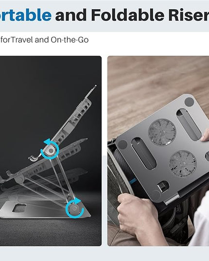 Adjustable Laptop Cooling Stand with 2 Quiet Fans & RGB Lighting, Aluminum Alloy & Foldable Ergonomic Design for MacBook, Lenovo, ASUS, Dell 10-16 Inch, Perfect for Gaming, DJ, Office - Gray