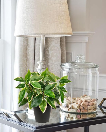 Oairse Artificial Plants Indoor Small Fake Plants in Pots Faux Pothos N‘ Joy Potted Plant Fake Indoor Plants with Black Pots for Bathroom Living Room Office Desk Shelves