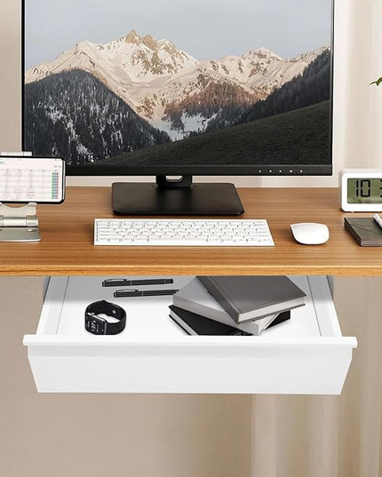16" Under Desk Drawer Slide Out For Office Desk, Storage Organizer For Sit Stand Workstation, White