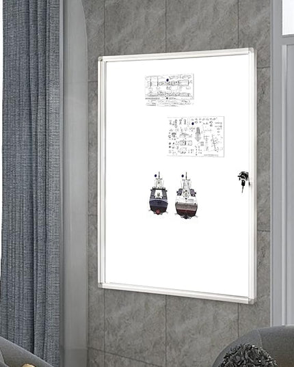 BIBOC 36x24 Inches Lockable Bulletin Boards White Board Frame Enclosed Display Case,with Magnets,for School Message Notice Whiteboard