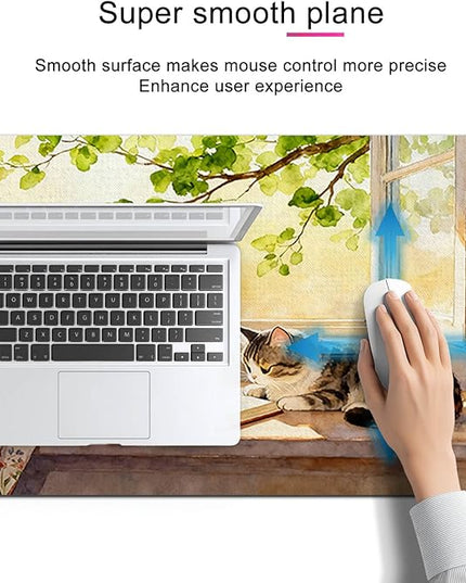 Cat XL Mouse Pad 31.5 x 11.8 Inch Gaming Mousepad Diatomite Large Keyboard Mouse Pad for Home and Office Desk Accessories with Peaceful Sunlit Window Cats Illustration