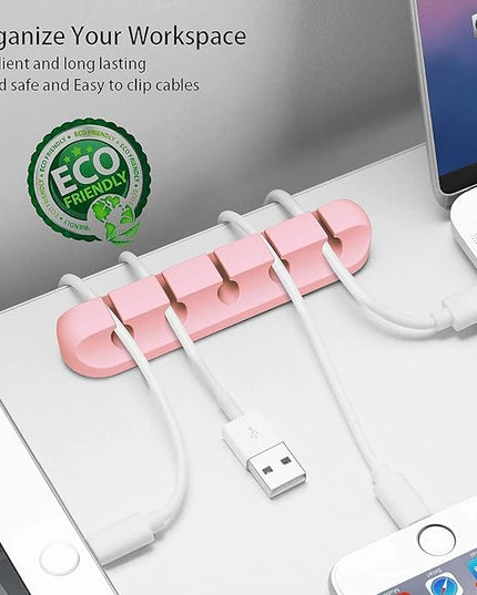 Cord Holder Cable Organizer Clips – Self Adhesive Cord Organizer for Desk, Car, Nightstands, Office, Pink Silicone Cord Keeper Cable Clips Wire Holders for Charger Cords (7-5-3-1-1 Slots)