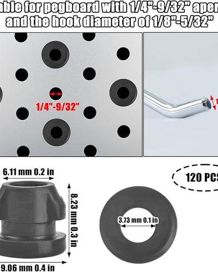 Pegboard Hook Locks 120Pcs Pegboard Locks for Stopping Hooks from Falling Off Pegboard Hooks Accessories Fits for 1/4"-9/32" Hole & 1/8"-5/32" Hook Diameter