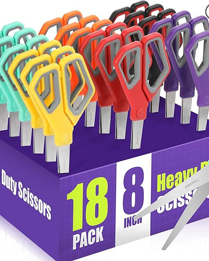 BURVAGY 18Pack 8" Scissors All Purpose, Heavy Duty Scissors with Ultra Sharp Blades Comfort Grip Handles - For Office Home School Sewing Fabric Crafts, High/Middle School Student Teacher Scissor