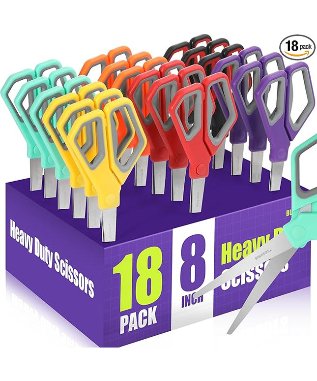 BURVAGY 18Pack 8" Scissors All Purpose, Heavy Duty Scissors with Ultra Sharp Blades Comfort Grip Handles - For Office Home School Sewing Fabric Crafts, High/Middle School Student Teacher Scissor