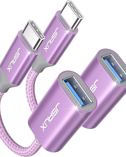 JSAUX USB C to USB 3.0 Adapter [2 Pack], USB C Male to USB Female OTG Cable Adapter Compatible with MacBook Pro/Air, iPhone 16 Pro Max/16 Plus/16e/15, Samsung Galaxy S25/S24/S23-Purple