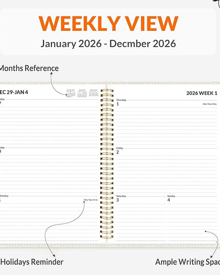 SUNEE 2026 Planner, Weekly and Monthly Calendar Planner 9"x11.2"- 12 Month (January 2026 - December 2026), Linen Cover, Pocket, Bookmark, Notes, Monthly Tab, Beige