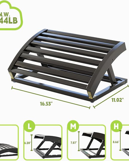 Foot Rest for Under Desk at Work - Adjustable Black Bamboo Footrest for Office and Couch