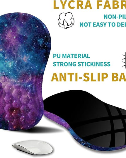 Hokafenle Ergonomic Mouse Pad Wrist Support, Wrist Rest Mousepad for Carpal Tunnel Pain Relief with Integrated Memory Foam Slope Massage Bulge (11.8x7.9 inch,Galaxy Nebula Space