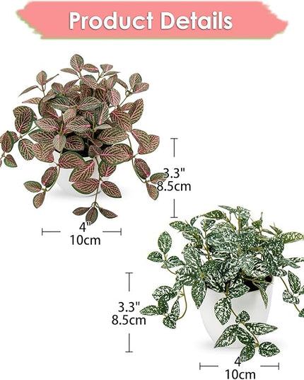 Hollyone Fake Plants 2 Packs Artificial Plants Indoor Faux Plants with White Plastic Pot Small Fake Potted Plant for Home Aesthetic Living Room Bathroom Desk Shelf Office Decor