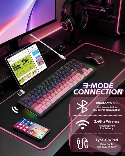 Aula F87 Pro Gaming Keyboard, Tri-Mode BT5.0/2.4GHz/USB-C Hot-Swappable RGB Wireless Mechanical Keyboard, Gasket Mount, 8000mAh, for Windows/Mac Gamer & Typists（LEOBOG Gray Wood Switch V4）
