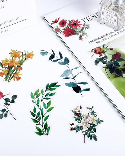 80 Pieces Natural Vintage Flower Stickers for Scrapbooking, Self-Adhesive Scrapbooking Stickers Supplies Journal for Adult Card Making Letters DIY (Style D)