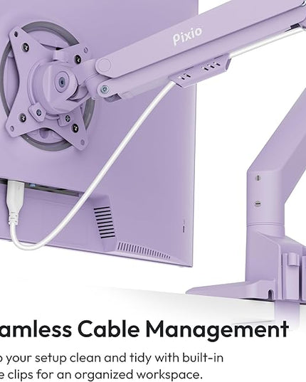 Pixio PS1S Wave Purple Single Monitor Arm Stand Desk Mount - Fits up to 32 inches Monitors and up to 19.8lbs. VESA Compatibility and Integrated Cable Management