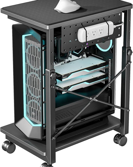 ARES WING Height Adjustable Computer Tower Stand, 2-Tier PC Tower Stand for Most PC, CPU Holder Cart with Locking Wheels for Gaming Home Office, 21.7"-33.5" Height