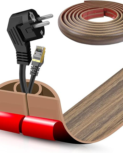 Floor Cord Cover Self Adhesive Cord Hider,10FT Cable Management, Extension Strip Protector for Wires, Prevent Cable Trips for Offices, Gyms, Exhibitions Cavity:0.51"(W) x0.3(H) Woodsmokedbrown