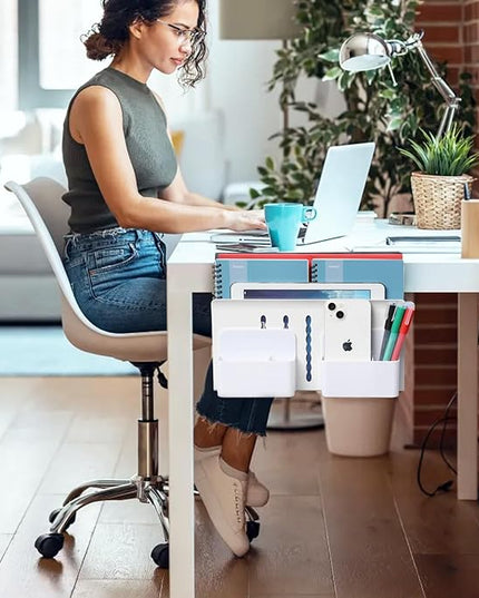 MAXECHO Desk Side Storage, Under Desk Laptop Mount, Table Side Hanging File Organizer, No Drill Clamp On Cable Management Tray, Laptop Holder with Magnetic Pen Holder for Office and Home, Load 22 Lbs