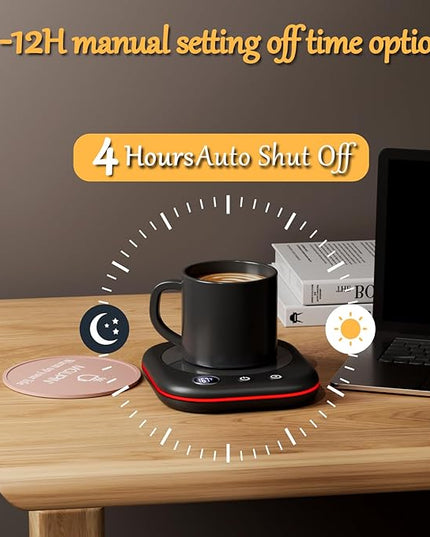 Mug Warmer Upgraded,Coffee Mug Warmer for Desk LEDs Light 3 Temp Settings (113-167°F) 1-12H Timer 4 H Auto Shut Off Beverage Cup Candle Warmer for Coffee Tea Milk(Black)