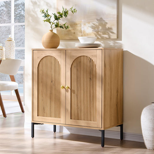 IFGET 34" Tall Modern Arched Sideboard Buffet Cabinet with Storage, Natural