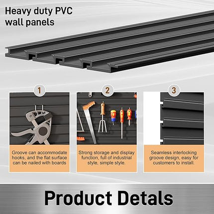 Slatwall Garage Wall Paneling Storage System, PVC Slat Wall Panels 4x8FT, Modular Slatted Wall Panels for Tool Organization, Garage Storage & Wall Organizer Panels