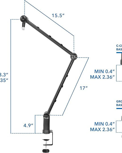 MOUNT-IT! Adjustable Microphone Boom Arm [3/8’’ to 5/8’’ Screw Adapter] Suspension Scissor Mic Stand, Desk Mount For Blue Snowball, Yeti, & Other Studio and Gaming Microphones (With Cable Management)