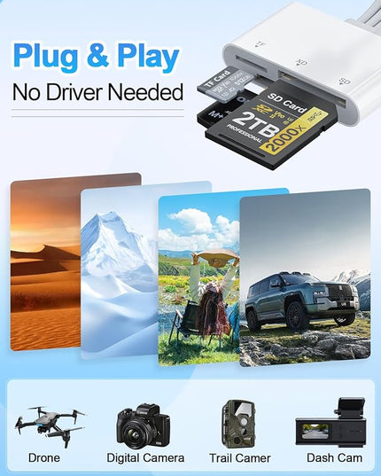 XD Card Reader, SD Memory Card Reader for iPhone, Lightning+USB A+USB C to SD/TF/XD Picture Card Reader 3 in 1 Digital Camera Adapter for iPhone 17/16/15/14/iPad/PC/Android Multi iPhone Reader