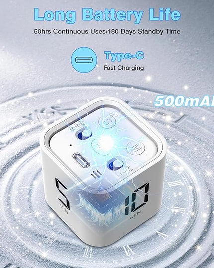 Cube Pomodoro Timer, Smart Productivity Timer 5/10/30/60 Minutes & Custom Countdown, Pause & Resume, Adjustable & Silent Visual Timer, Portable Rotation Multi Desk Timer for Study Task Work Kitchen
