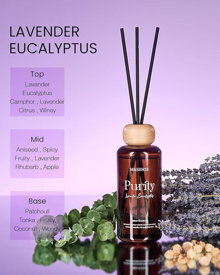 M&SENSE Lavender Eucalyptus Reed Diffuser: 6.3 fl oz Non-Toxic Aroma Set with Sticks, Light & Subtle Fragrance, Long-Lasting Natural Essential Oil Gifts for Bedroom, Shelf Decor & Small Spaces