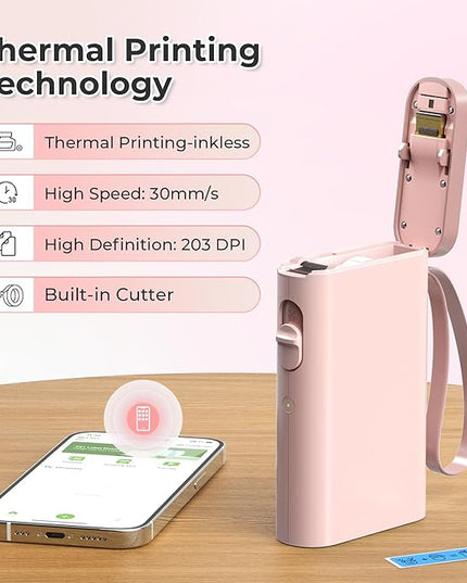 Nelko Label Maker Machine with Tape, P21 Bluetooth Label Printer, Wireless Mini Label Makers with Multiple Templates for School Office Home, Pink