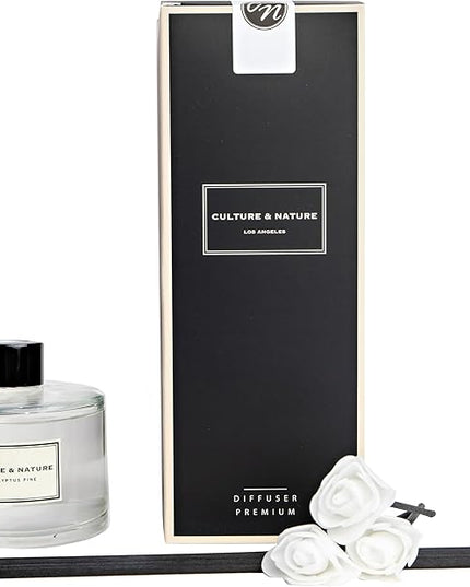 CULTURE & NATURE Reed Diffuser Set 6.7oz (200ml) Eucalyptus Pine Scented Diffuser with Sticks Home Fragrance Reed Diffuser for Bathroom Shelf Decor