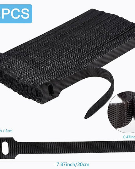 Reusable Cable Ties, 60 PCS 8 Inches Adjustable Cord Straps Wire Organizer Cord Wrap and Hook Loop Cable Management