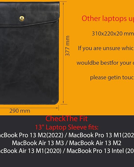 Genuine Leather Laptop Sleeve Compatible with 13 Inch MacBook Air M4 M3 M2 M1＆MacBook Pro M2 2022 M1 2020-2016,Laptop Cover for 13-13.3 Inch Notebook,Black