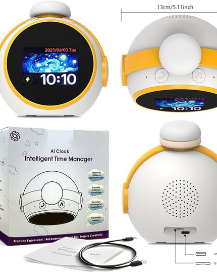 AI Clock, Alarm Clock for Kids, Clock with ChatGPT, AI Device, Sound Machine to Wake Alarm Clock for Toddlers and Kids,3-15 Years Bedroom, 2.4G WiFi, 2.8 Inch Screen