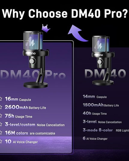 MAONO Wireless Gaming Microphone for PC, Condenser USB Mic with Software AI Voice Change,3-Level Noise Cancellation,Custom RGB, for Streaming Recording Podcast PS5 PS4 Twitch YouTube (DM40 Pro-Black)