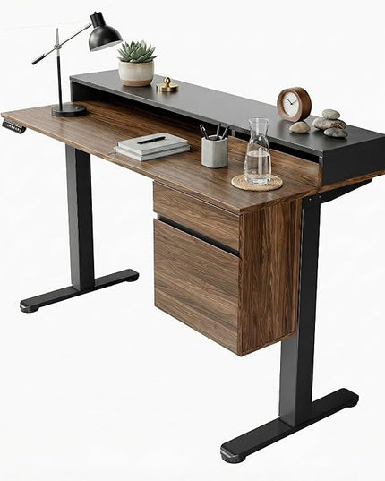 ErGear Electric 47 inch Standing Desk with Drawers and File Cabinet, Adjustable Stand up Desk with Storage, Ergonomic Sit Stand up Table Compatible Monitor Stand, Black Walnut