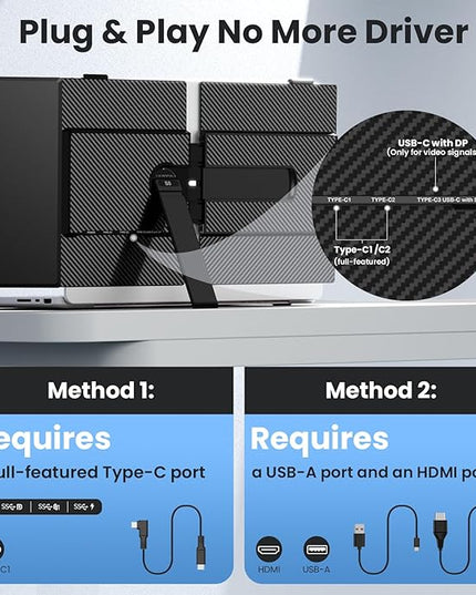 Laptop Screen Extender, 14-Inch Ultra-Thin & Lightweight, 1080P FHD Portable Travel Monitor, Plug & Play, Laptop Extended Monitor Portable for 13-17 Inch Laptops, Compatible with Win/Mac/Chrome/Linux