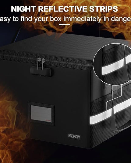 ENGPOW 5200°F Fireproof Document Box with Lock, Heat Insulated Collapsible File Storage Organizer with Handle, Portable Home Office File Cabinet for Hanging Letter/Legal Size Folder, Black