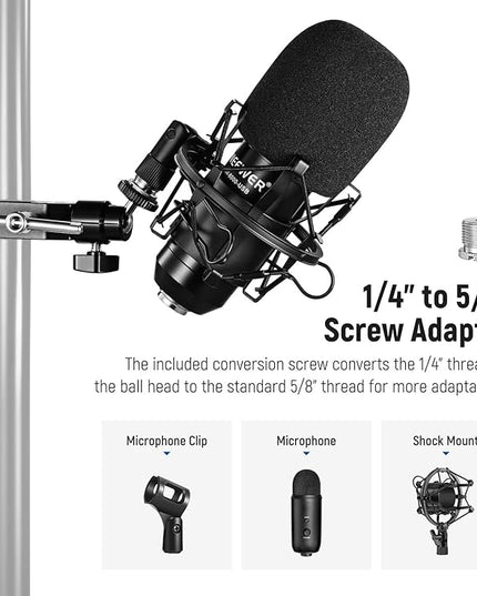 NEEWER Mini Articulated Ball Head with Crab Clip Mic Holder with 1/4" to 5/8" Thread, Compatible with SmallRig Camera Cage and Microphones, Support up to 3.3 lbs