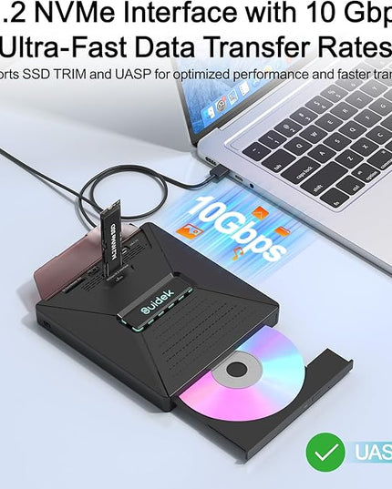 External CD DVD Drive for Laptop, 7 in 1 Portable CD DVD +/-RW Burner Reader with M.2 NVMe Interface,SD/Micro SD Card Slots and USB A Type C 2.0, Compatible with Laptop PC Mac Windows Linux