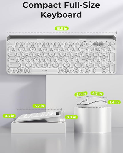 seenda Bluetooth Keyboard and Mouse for iPad, CTU-301 Wireless Multi-Device Connection Bluetooth+2.4G Keyboard Mouse Combo with Tablet Holder for iPad/MacBook/Windows, iOS/Andriod/Phone, White