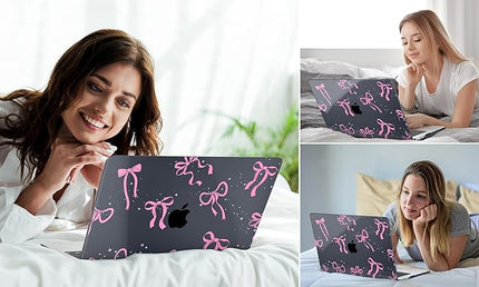 DONGKE for M4 MacBook Air 13.6 Inch Case 2025 2024 2023 2022 Model A3240 A3113 A2681 M3 M2 Chip, Plastic Hard Shell Case Cover with Touch ID for MacBook Air 13 Inch M4 - Bows & Stars