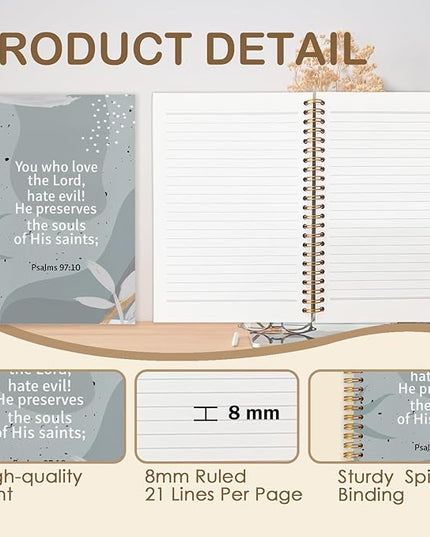 Christian Inspirational Spiral Journal Notebook 5.5x8.3in, You Who Love the Lord Psalms 97:10 Bible Journal, Abstract Grey Botanical Notebooks for Note Taking, Hardcover Notebook