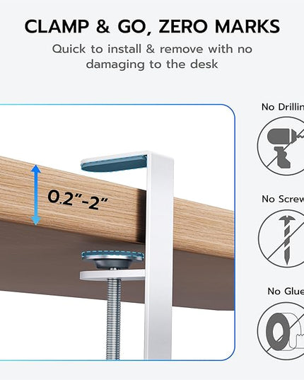 ARES WING 17"-28.7" Extendable Under Desk Cable Management Tray with Cable Slots, Clamp On Cord Organizer Holds Up to 11 lbs, White Metal Under Desk Storage for Office and Gaming Accessories