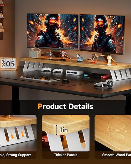 Dual Monitor Stand Riser, 39 Inch Large Wood Monitor Stands for 2 Monitors, Desk Monitor Riser for Computer/Laptop/Printer/TV, Stand Riser up to 220 lbs